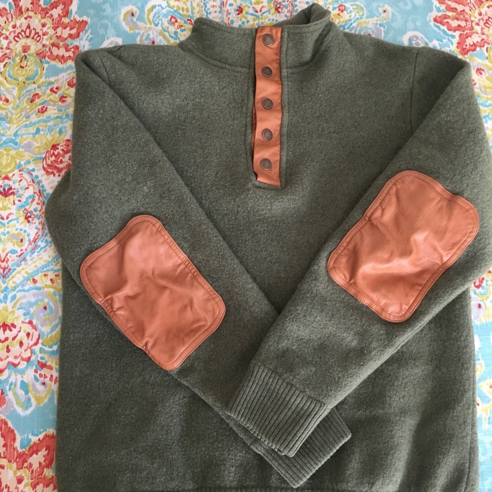 Orvis Green Wool Leather Elbow Patch Sweater
